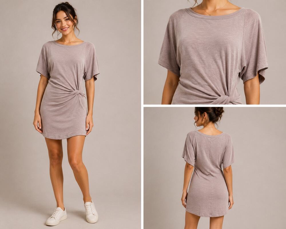 Daily Practice Twist Front T-Shirt Dress Women's XS NWT Taupe Dolman Casual Mini